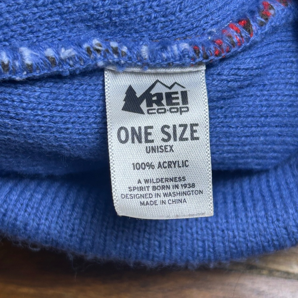 REI Co-op Pray For Snow Beanie Pom Pom Knit Hat Brown Blue Red One Size Unisex - Picture 4 of 5